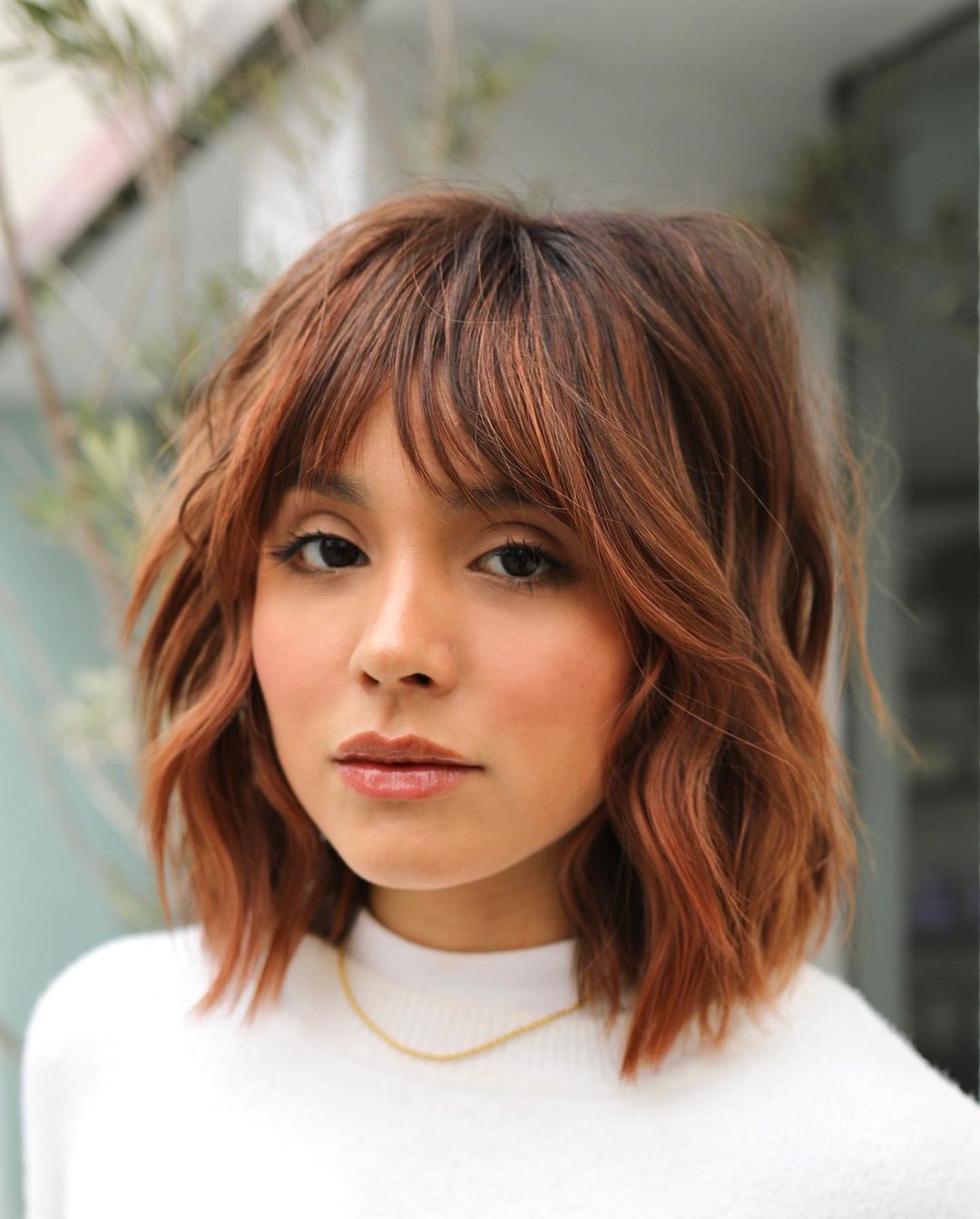 choppy long bob with bangs