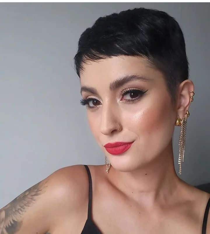 short pixie cut with bangs