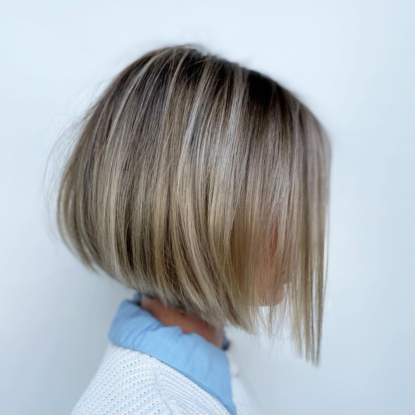 beige blonde inverted bob