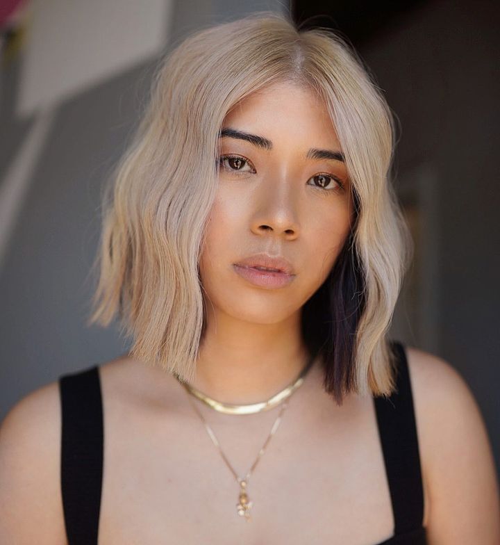 beige blonde bob with dark underdye