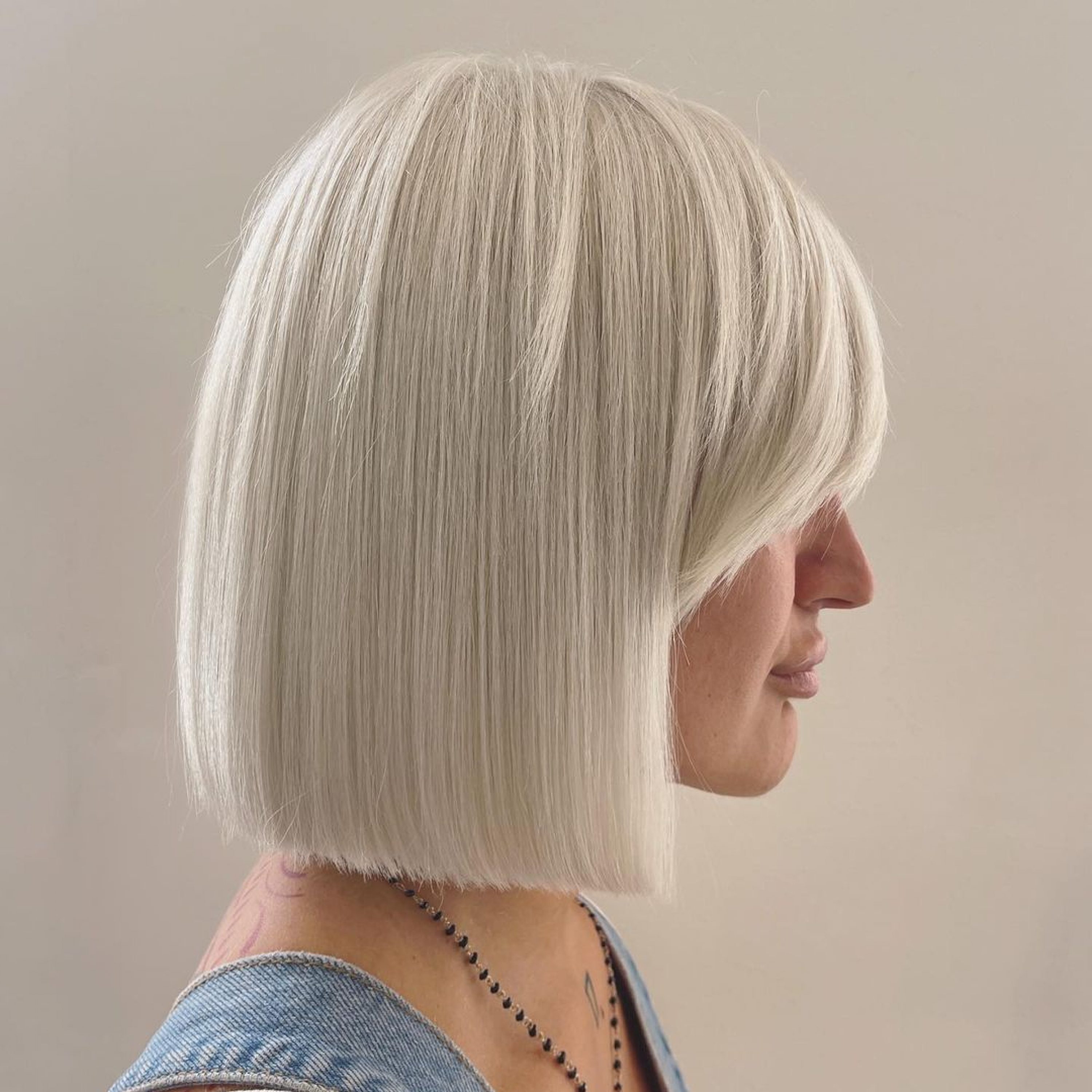 platinum blunt bob with bangs