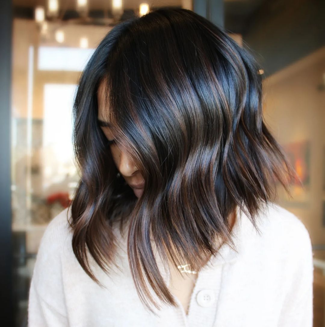 textured angled long lob