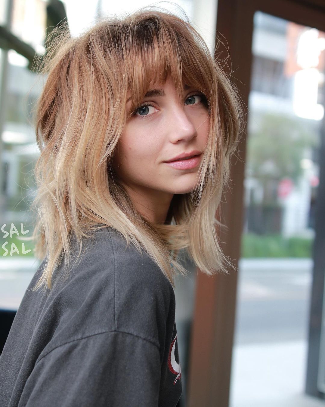 layered medium hair with fringe