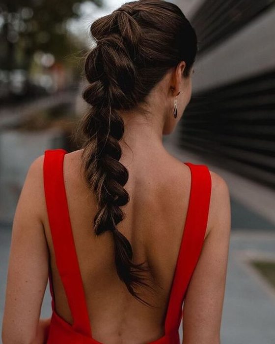 a gorgeous long loose fishtail braid with a volume on top is always a chic idea for both a gorgeous party look