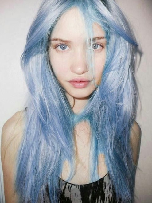 pastel blue and silver long hair with a lot of volume is a beautiful idea if you love such tender colors