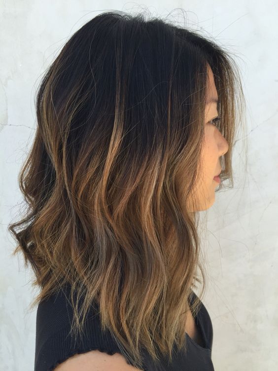 a dark brunette bob with caramel highlights and waves is a lovely idea that looks catchy and chic