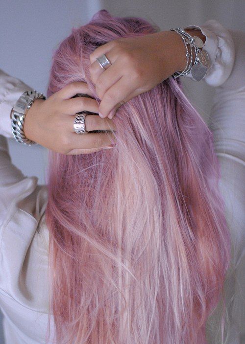 beautiful long lilac and peachy pink hair with texture and volume is a stylish and pretty idea for a dreamy look