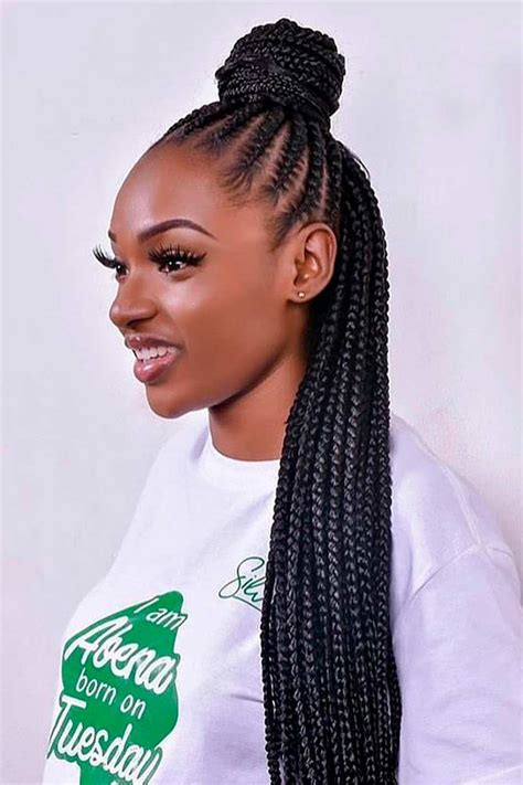 Elegant Box Braids with High Bun braided hairstyles